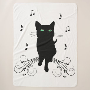 Black Cat Surrounded by Whispering Notes of Music Sherpa Blanket