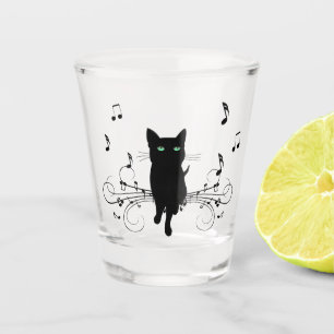 Black Cat Surrounded by Whispering Notes of Music Shot Glass