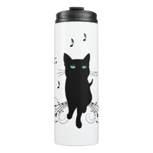Black Cat Surrounded by Whispering Notes of Music Thermal Tumbler
