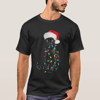 Black Cat Tangled Holiday Christmas Tree Lights Sa T-Shirt
