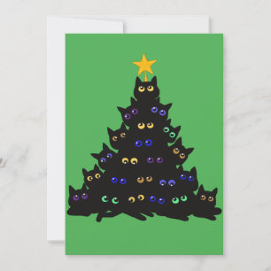 Black Cat Tangled Up In Christmas Tree Lights T-Sh Invitation