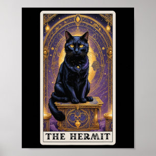 Black Cat Tarot Card The Hermit Halloween Childles Poster