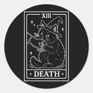 Black Cat Tarot Death Halloween Witchy Cat Lover Classic Round Sticker