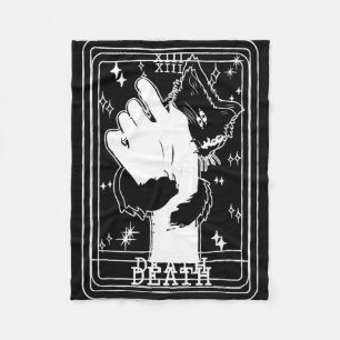 Black Cat Tarot Death Halloween Witchy Cat Lover Fleece Blanket
