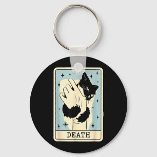 Black Cat Tarot Death Halloween Witchy Cat Lover Key Ring