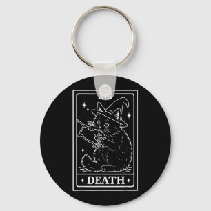 Black Cat Tarot Death Halloween Witchy Cat Lover Key Ring