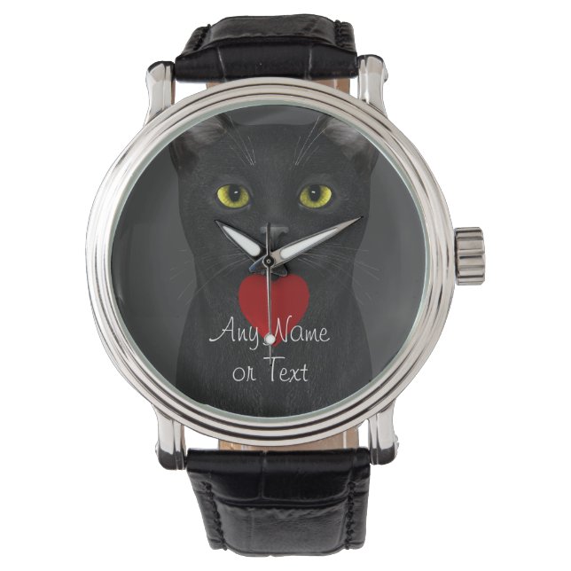 Black Cat - Text Personalizable Watch (Front)