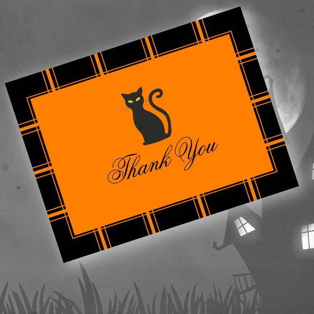 Black Cat Thank You Halloween Black/Orange Postcard (Creator Uploaded)