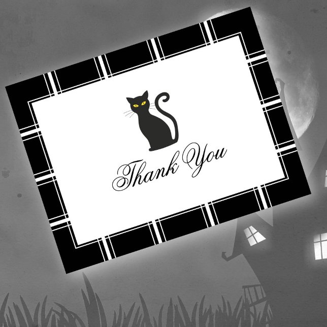 Black Cat Thank You Halloween Black Postcard (Creator Uploaded)