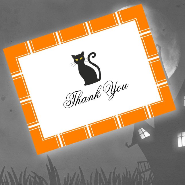 Black Cat Thank You Halloween Orange Postcard (Creator Uploaded)