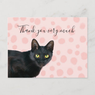 Black cat thank you very much on pink dots postcard