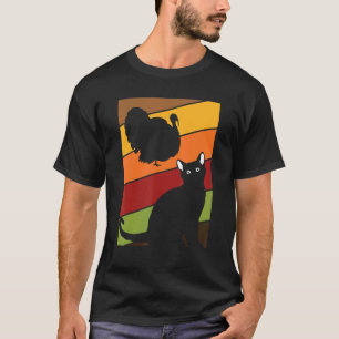 Black Cat Thanksgiving Day Retro Turkey Autumn Fal T-Shirt