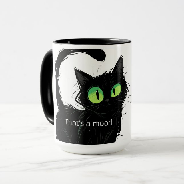 Black Cat "That's a Mood" Ceramic Mug (Front Left)
