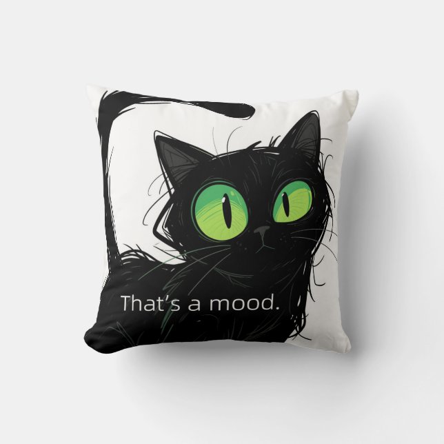 Black Cat "That's a Mood" Polyester Pillow (Front)
