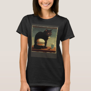 Black Cat Thinking Hamburger T-Shirt