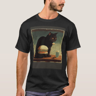 Black Cat Thinking Hamburger T-Shirt
