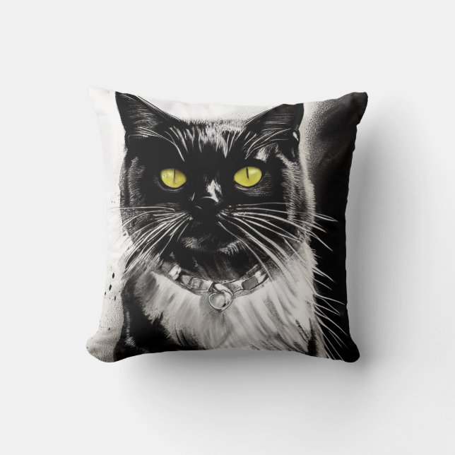 Black Cat Throw Pillow (Front)