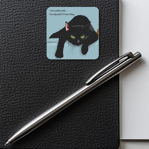Black Cat Tired Blue Funny Square Sticker