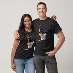 Black Cat Toilet – Funny Bathroom Art T-Shirt