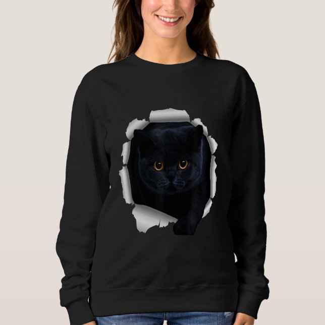 Black Cat Torn Cloth Sweatshirt (Front)