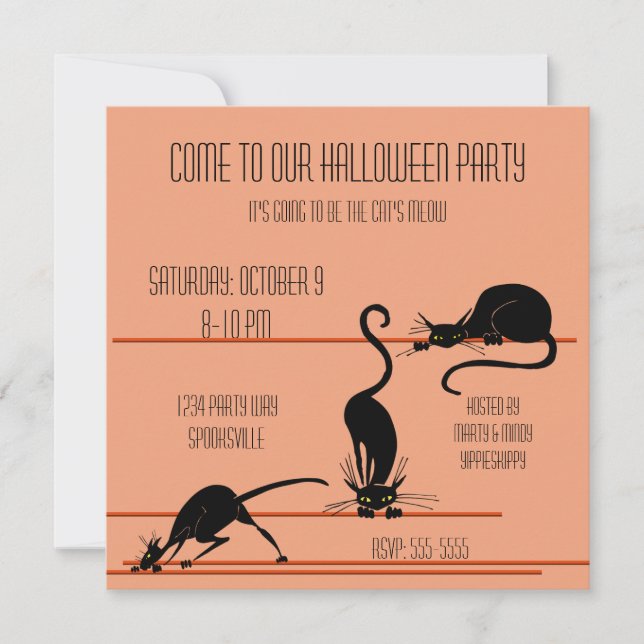 Black Cat Trio Halloween Invitation (Front)