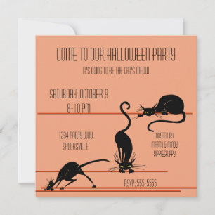 Black Cat Trio Halloween Invitation