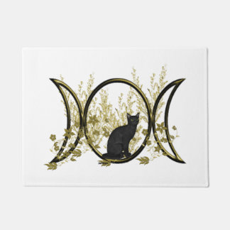 Black Cat Triple Moon Symbol Doormat