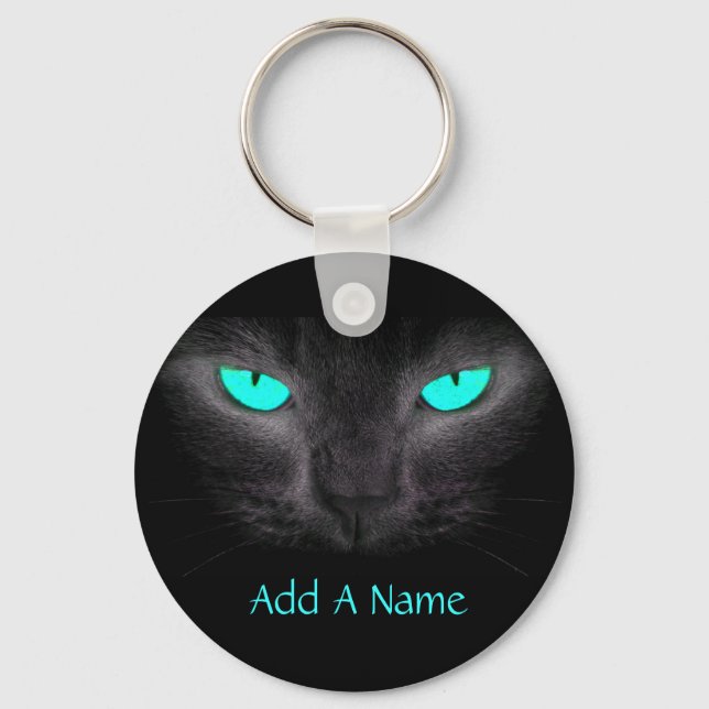Black Cat Turquoise Eyes Keychain (Front)