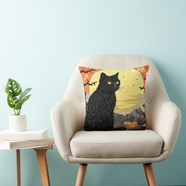Black Cat Ukiyo-e Cushion (Chair)