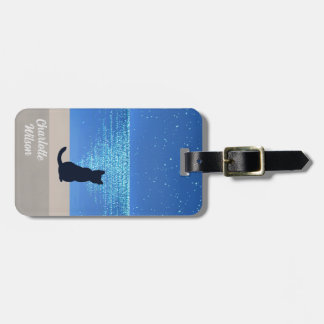 Black cat under full moon starry night  luggage tag