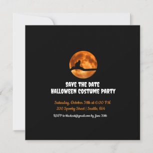 Black Cat Under Orange Moon Halloween Invitation