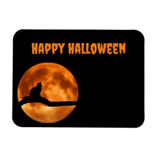 Black Cat Under Orange Moon Return  Label Magnet