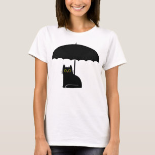 Black Cat under Umbrella T-Shirt