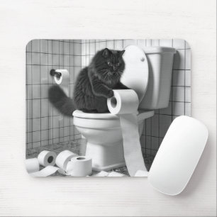 Black Cat Unraveling a Roll of Toilet Paper Mouse Pad