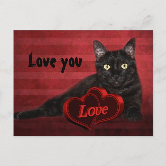 Black cat Valentine Holiday Postcard (Front)