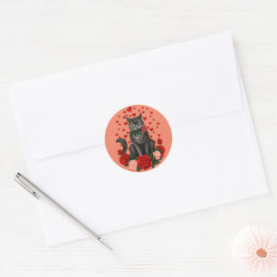 Black Cat Valentines Day Boys Girls Official Teena Classic Round Sticker