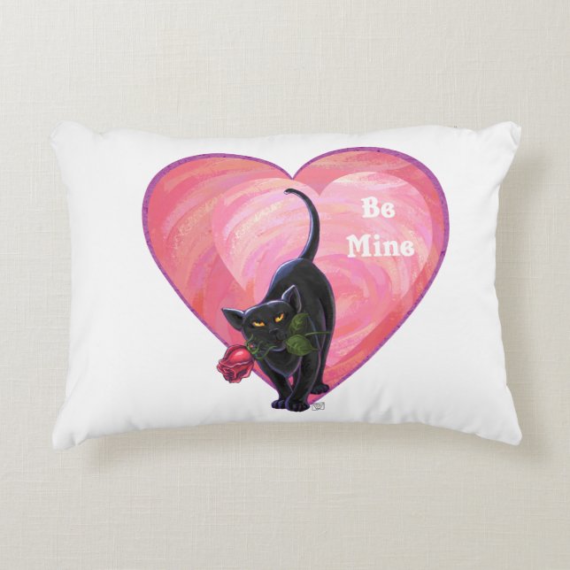 Black Cat Valentine's Day Decorative Cushion (Front)