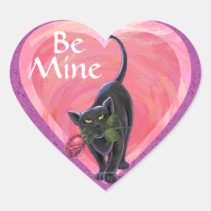 Black Cat Valentine's Day Heart Sticker
