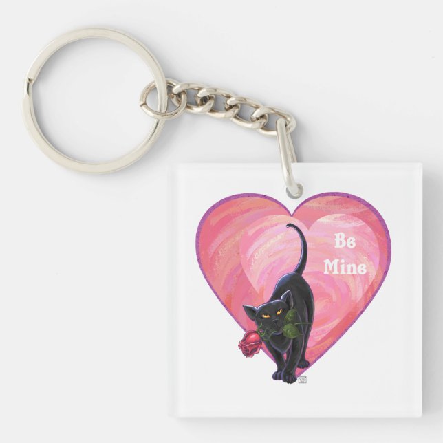 Black Cat Valentine's Day Key Ring (Front)