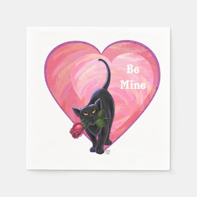 Black Cat Valentine's Day Napkin (Front)