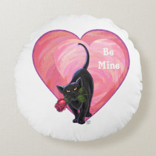 Black Cat Valentine's Day Round Cushion
