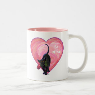 Black Cat Valentine's Day Two-Tone Coffee Mug