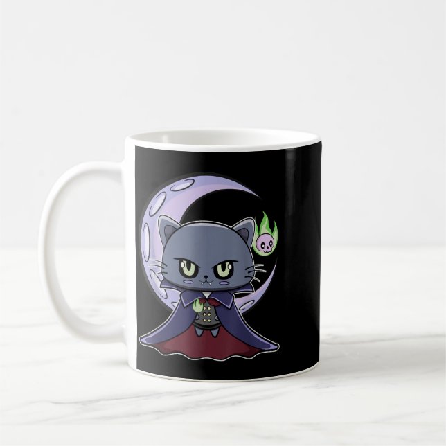 Black Cat Vampire Dracula And Magic Fire For Coffee Mug (Left)