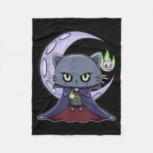 Black Cat Vampire Dracula And Magic Fire For Fleece Blanket