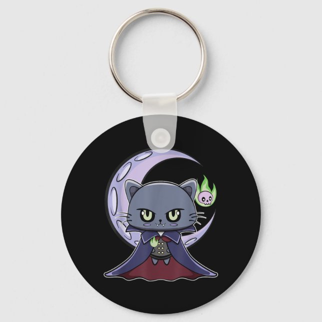 Black Cat Vampire Dracula And Magic Fire For Key Ring (Front)