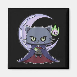 Black Cat Vampire Dracula And Magic Fire For Magnet
