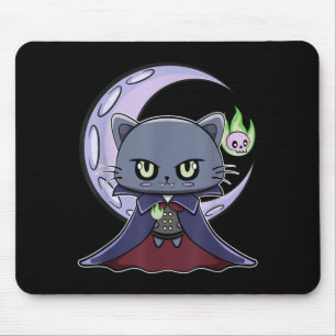 Black Cat Vampire Dracula And Magic Fire For Mouse Pad
