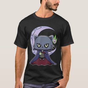 Black Cat Vampire Dracula And Magic Fire For T-Shirt