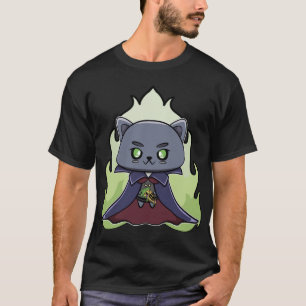 Black Cat Vampire Dracula And Pizza Monster For Ha T-Shirt