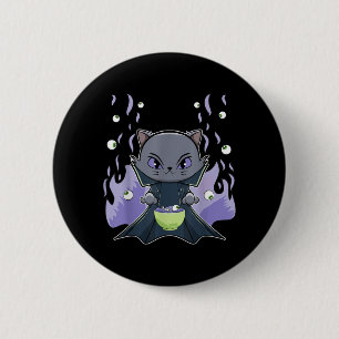 Black Cat Vampire Dracula And Ramen For Halloween 6 Cm Round Badge